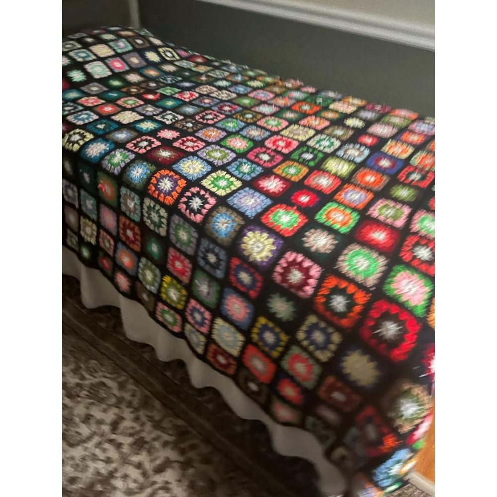 Hand crocheted artisan afghan blanket granny squares beautiful 70" x 90"